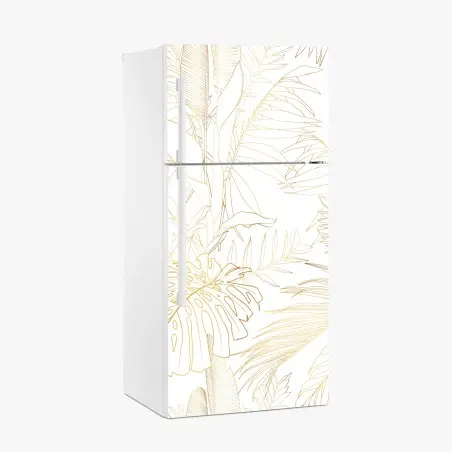 Adesivo per frigorifero motivo botanico tropicale in linee dorate • Wallissimo®