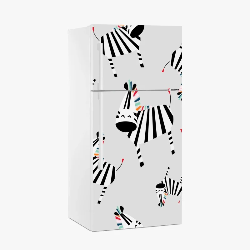 Adesivo per frigorifero zebre giocose su sfondo grigio