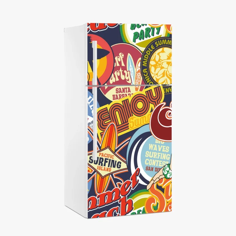 Adesivo per frigorifero collage estivo in stile retrò surf