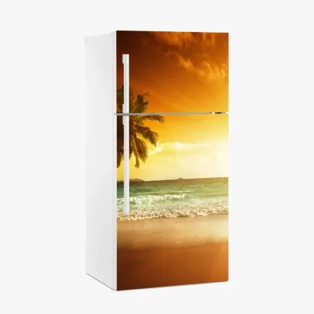 Adesivo per frigorifero tramonto dorato sui Caraibi • Wallissimo®