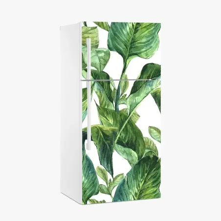 Adesivo per frigorifero motivo botanico di foglie tropicali in acquerello • Wallissimo®