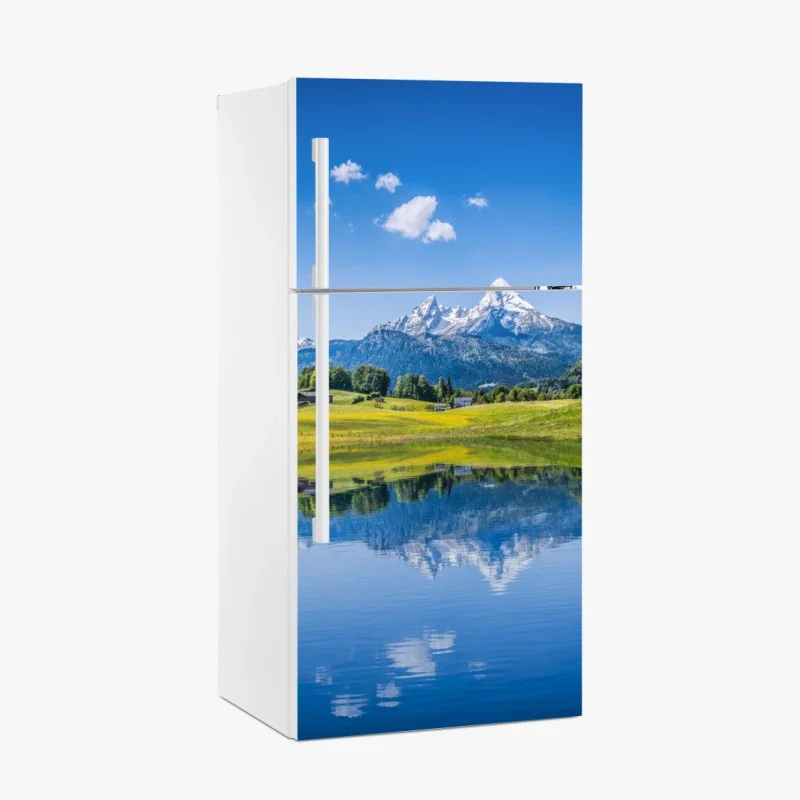 Adesivo per frigorifero riflessi delle Alpi sul lago