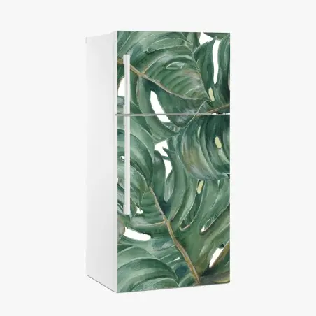 Adesivo per frigorifero motivo botanico di foglie di monstera • Wallissimo®