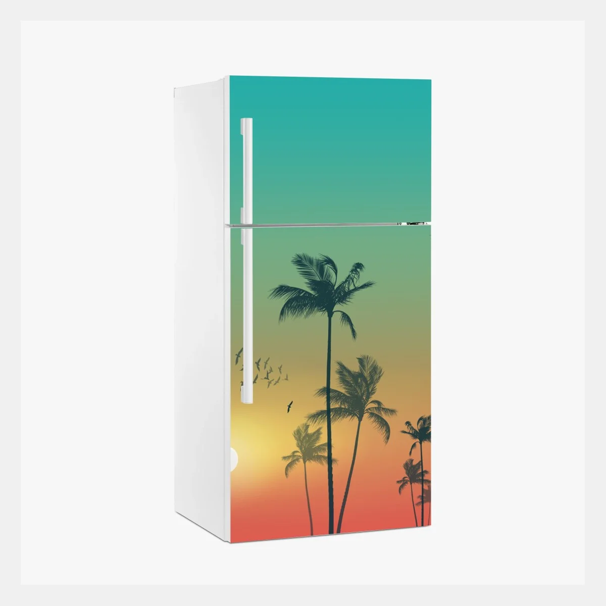 Adesivo per frigorifero tramonto tropicale con palme • Wallissimo® Adesivo per frigorifero tramonto tropicale con palme • Wallissimo®