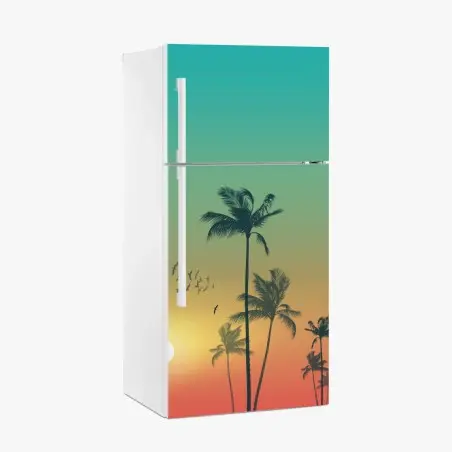 Adesivo per frigorifero tramonto tropicale con palme • Wallissimo®