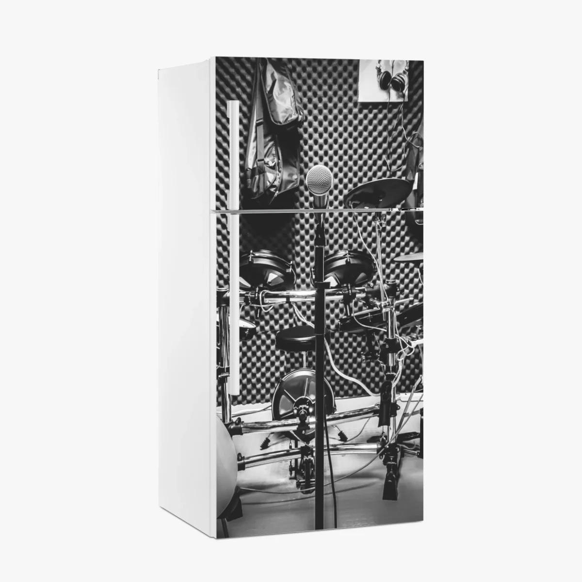 Adesivo per frigorifero atmosfera studio di registrazione in bianco e nero • Wallissimo® Adesivo per frigorifero atmosfera studio di registrazione in bianco e nero • Wallissimo®