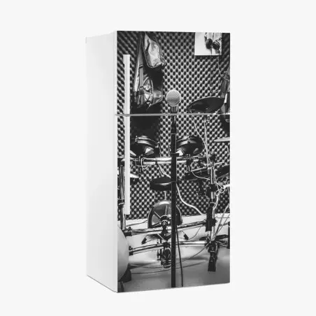 Adesivo per frigorifero atmosfera studio di registrazione in bianco e nero • Wallissimo®