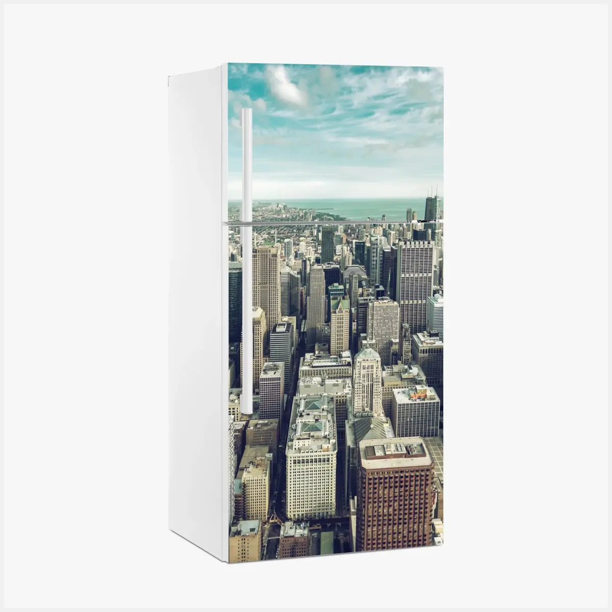 Adesivo per frigorifero panorama aereo vintage di Chicago • Wallissimo®