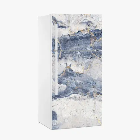 Adesivo per frigorifero venature dorate su marmo blu • Wallissimo®