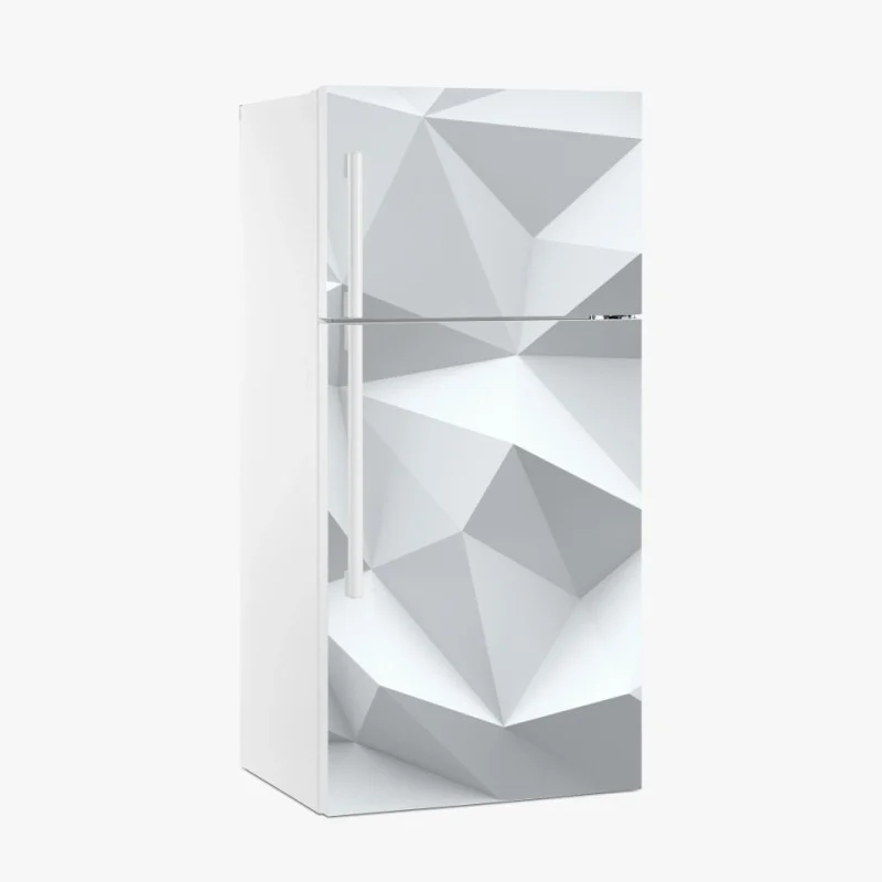 Adesivo per frigorifero motivo geometrico low poly in bianco e grigio