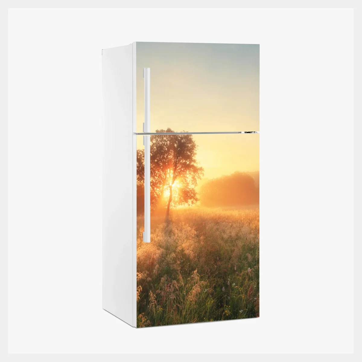 Adesivo per frigorifero alba dorata sul prato • Wallissimo® Adesivo per frigorifero alba dorata sul prato • Wallissimo®