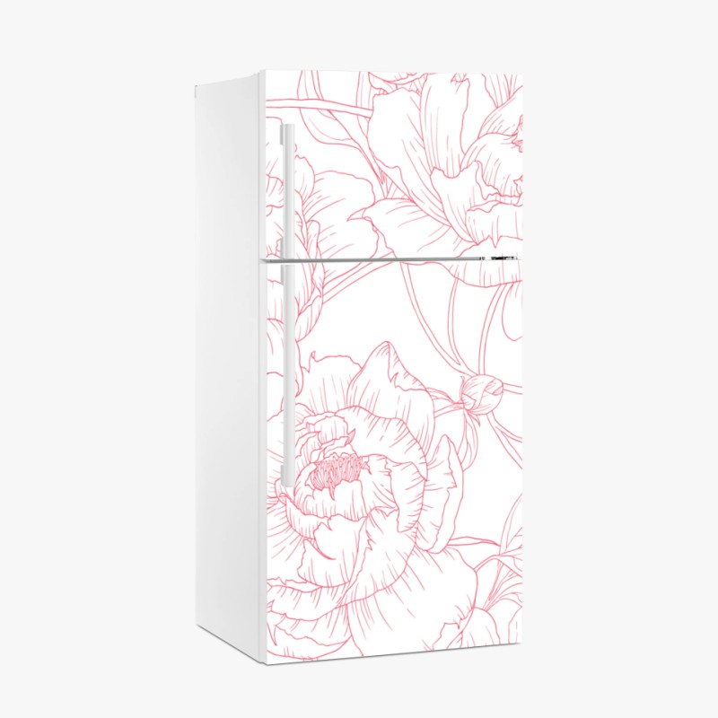 Adesivo per frigorifero motivo floreale di peonie rosa su sfondo bianco