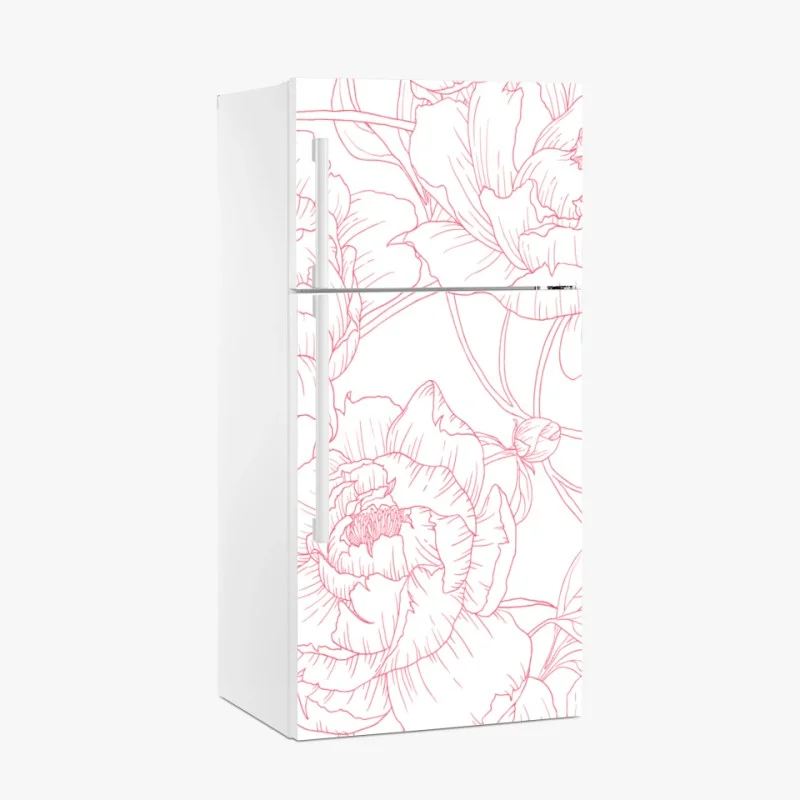 Adesivo per frigorifero motivo floreale di peonie rosa su sfondo bianco