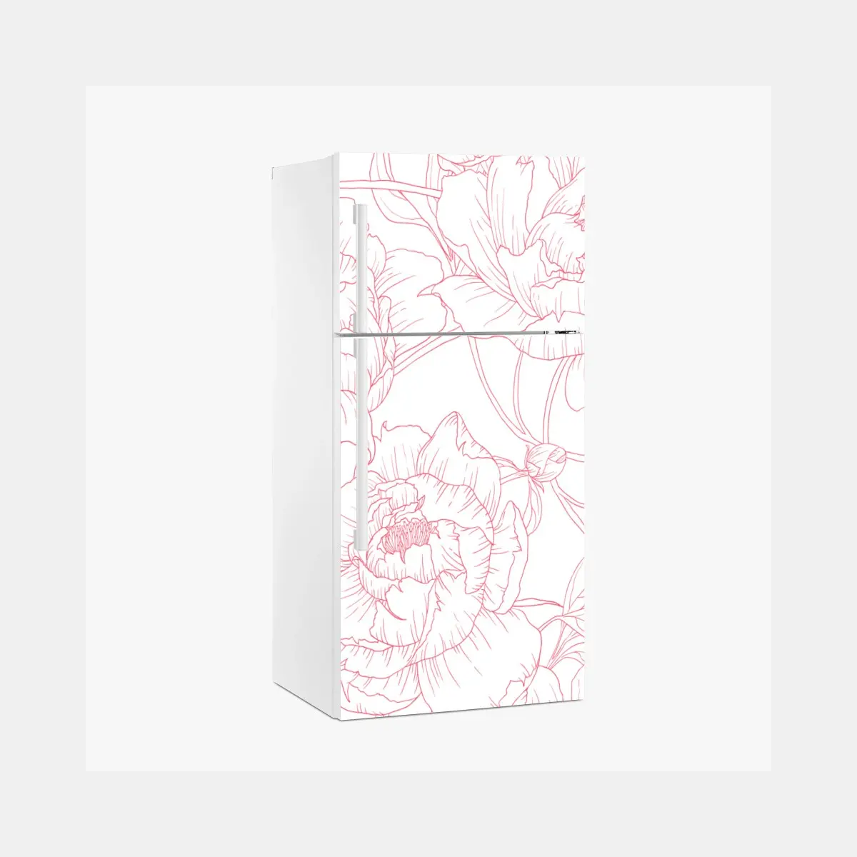 Adesivo per frigorifero motivo floreale di peonie rosa su sfondo bianco • Wallissimo® Adesivo per frigorifero motivo floreale di peonie rosa su sfondo bianco • Wallissimo®
