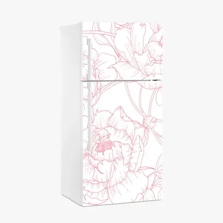 Adesivo per frigorifero motivo floreale di peonie rosa su sfondo bianco • Wallissimo®