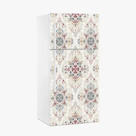 Adesivo per frigorifero motivo damascato elegante in tonalità pastello • Wallissimo®