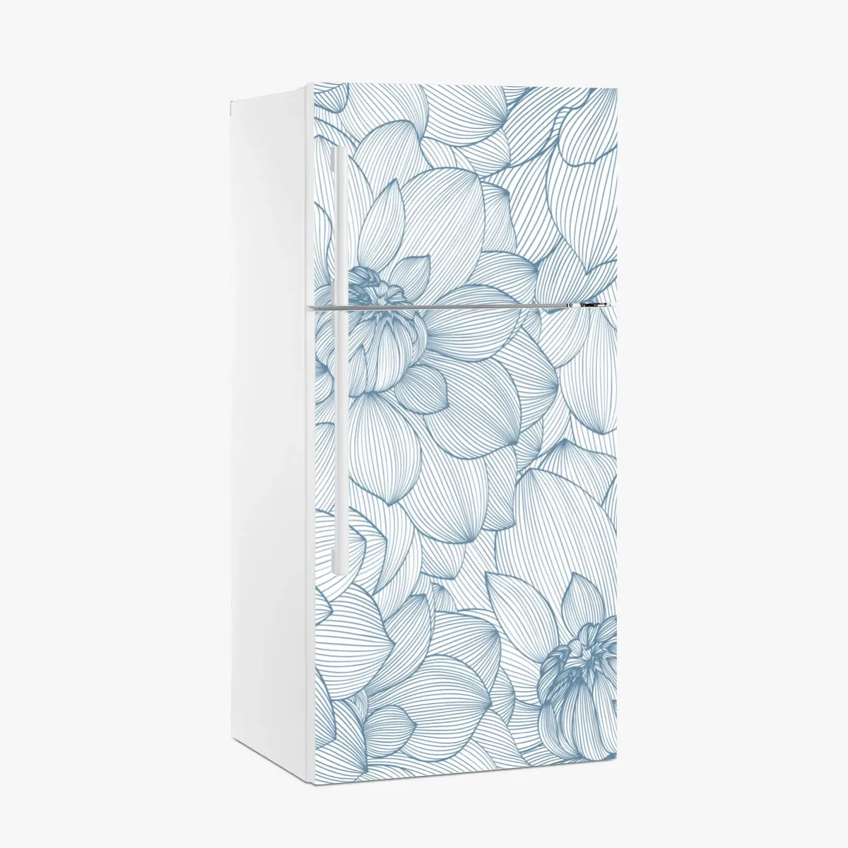 Adesivo per frigorifero motivo floreale lineare blu • Wallissimo®