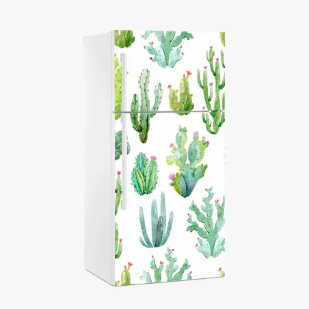 Adesivo per frigorifero motivo botanico di cactus acquerellati • Wallissimo®