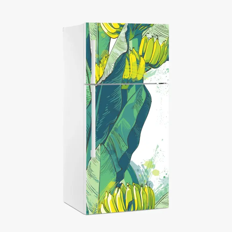 Adesivo per frigorifero oasi di banane e foglie tropicali • Wallissimo®