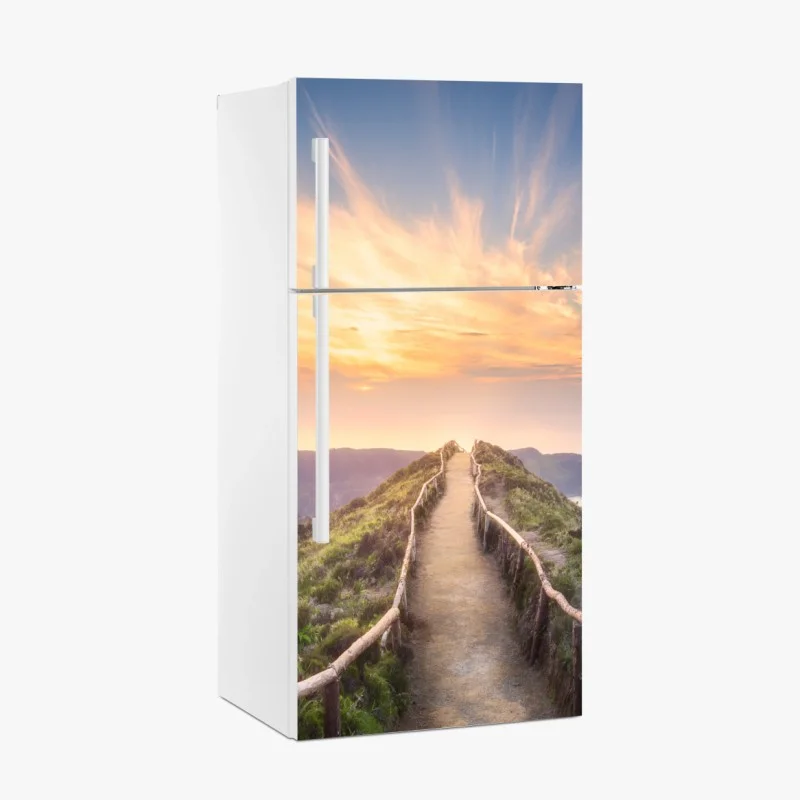 Adesivo per frigorifero sentiero verso l'orizzonte al tramonto