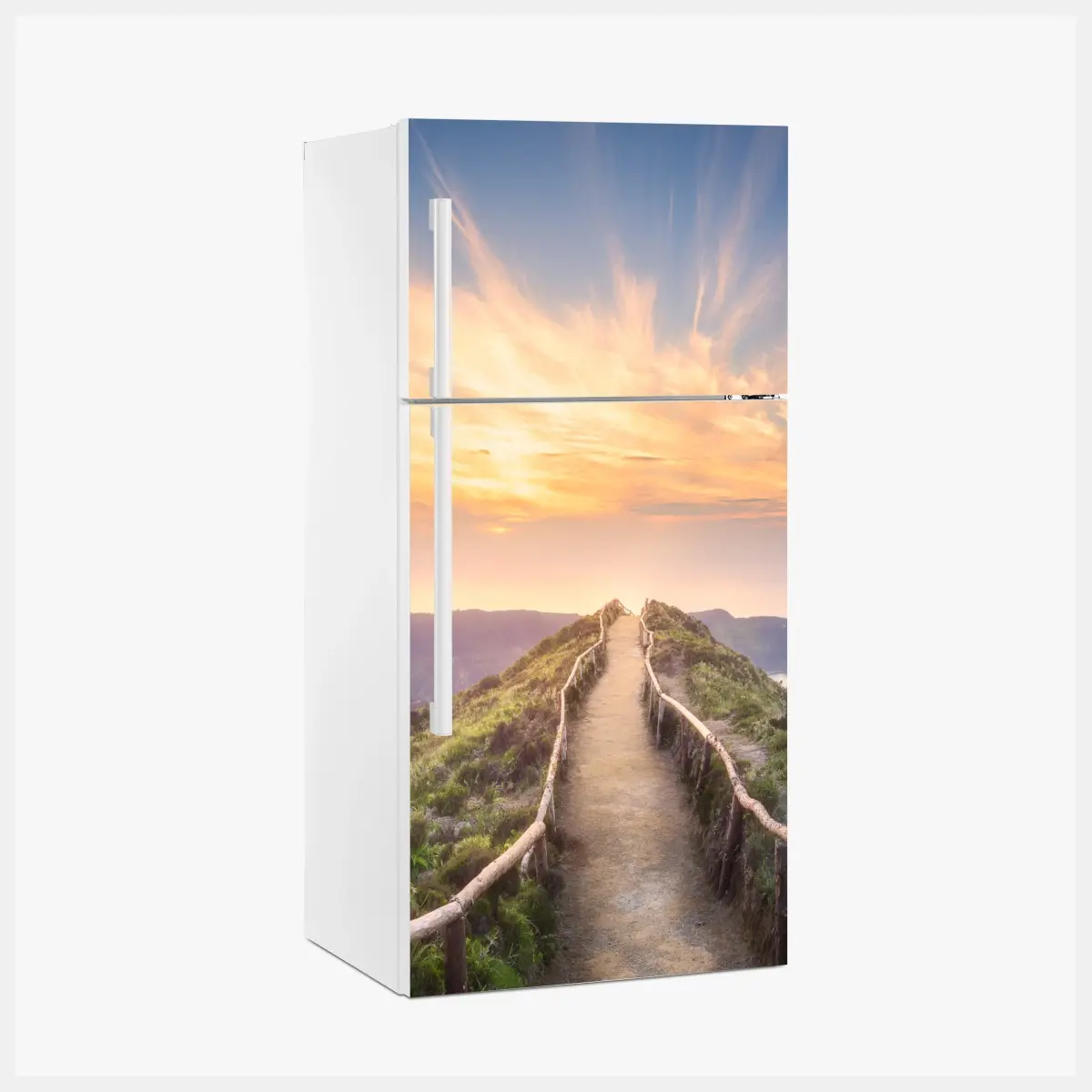 Adesivo per frigorifero sentiero verso l'orizzonte al tramonto • Wallissimo®
