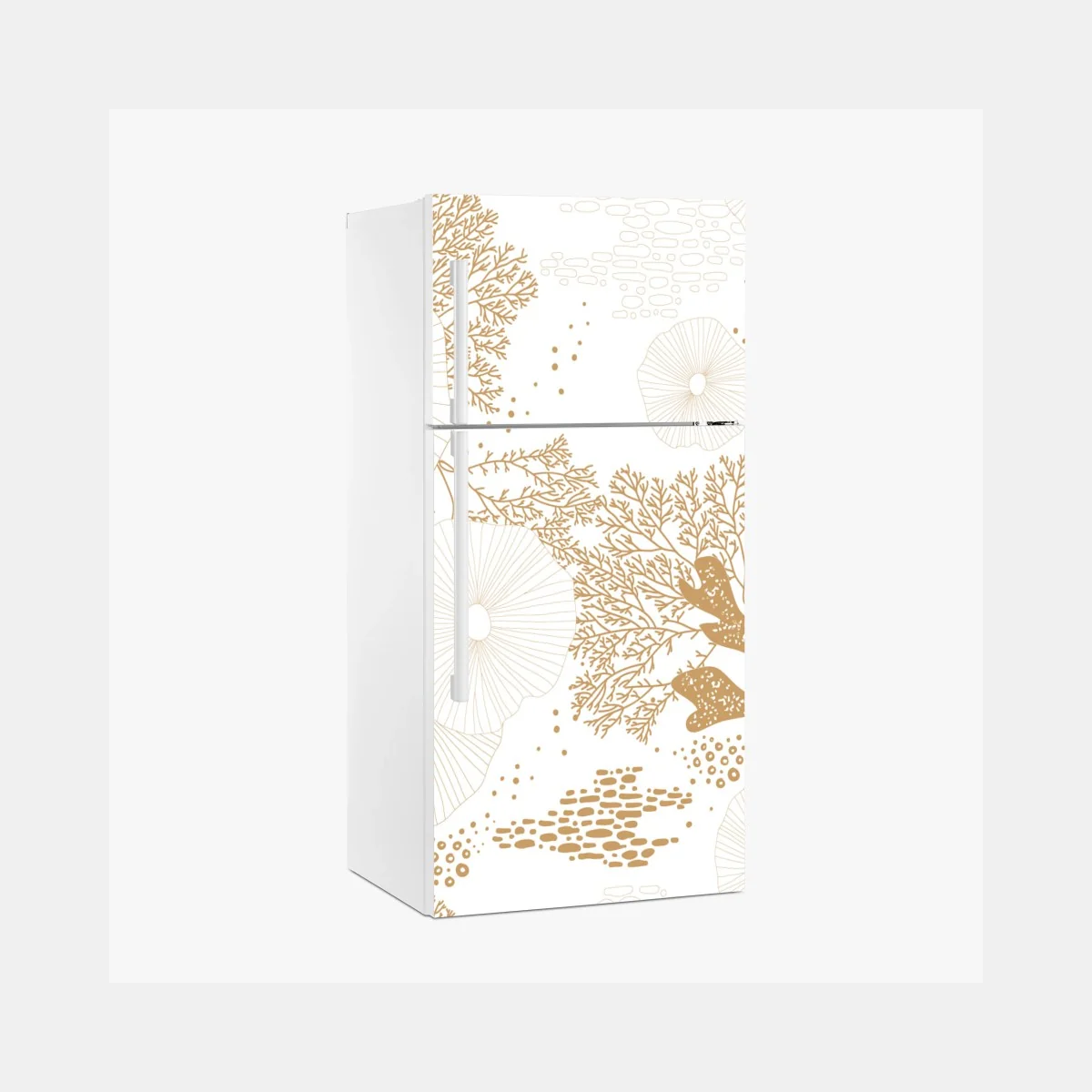 Adesivo per frigorifero coralli e anemoni dorati su sfondo bianco • Wallissimo® Adesivo per frigorifero coralli e anemoni dorati su sfondo bianco • Wallissimo®