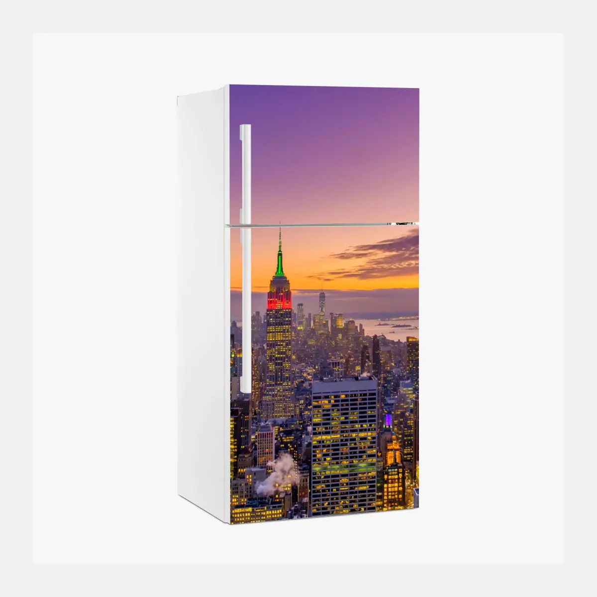 Adesivo per frigorifero panorama urbano di New York al tramonto • Wallissimo®