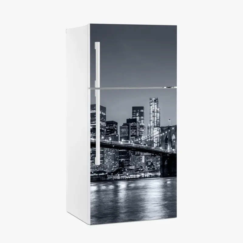 Adesivo per frigorifero panorama notturno di New York con il ponte di Brooklyn