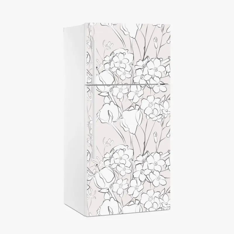 Adesivo per frigorifero motivo floreale delicato su sfondo rosa