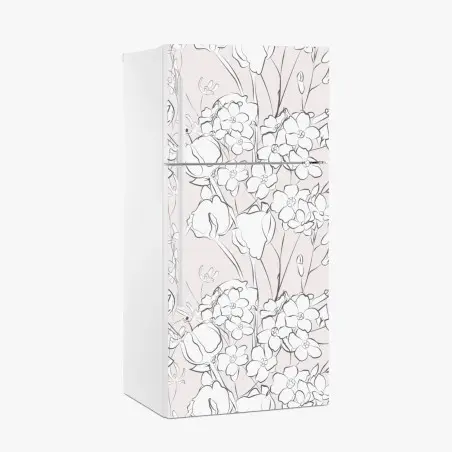 Adesivo per frigorifero motivo floreale delicato su sfondo rosa • Wallissimo®