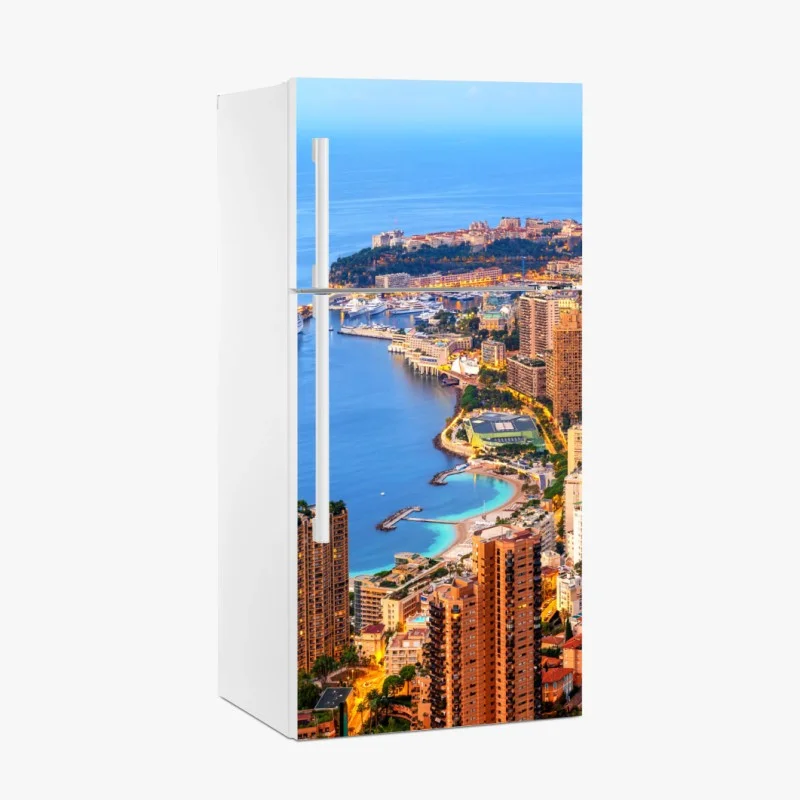 Adesivo per frigorifero panorama sul porto di Monaco e Monte Carlo