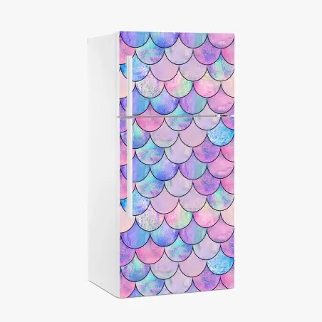 Adesivo per frigorifero motivo squame di sirena acquerellato in tonalità pastello iridescenti • Wallissimo®