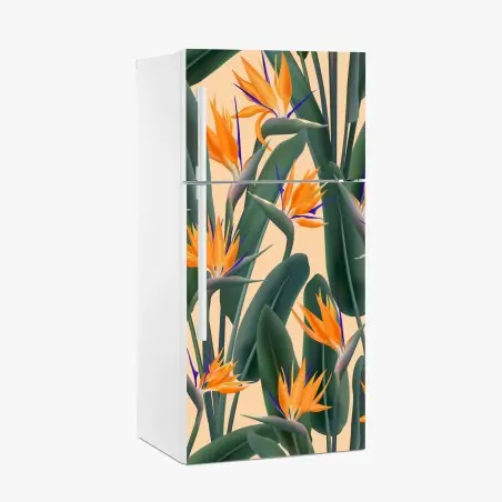 Adesivo per frigorifero tropicale elegante con uccelli del paradiso • Wallissimo®