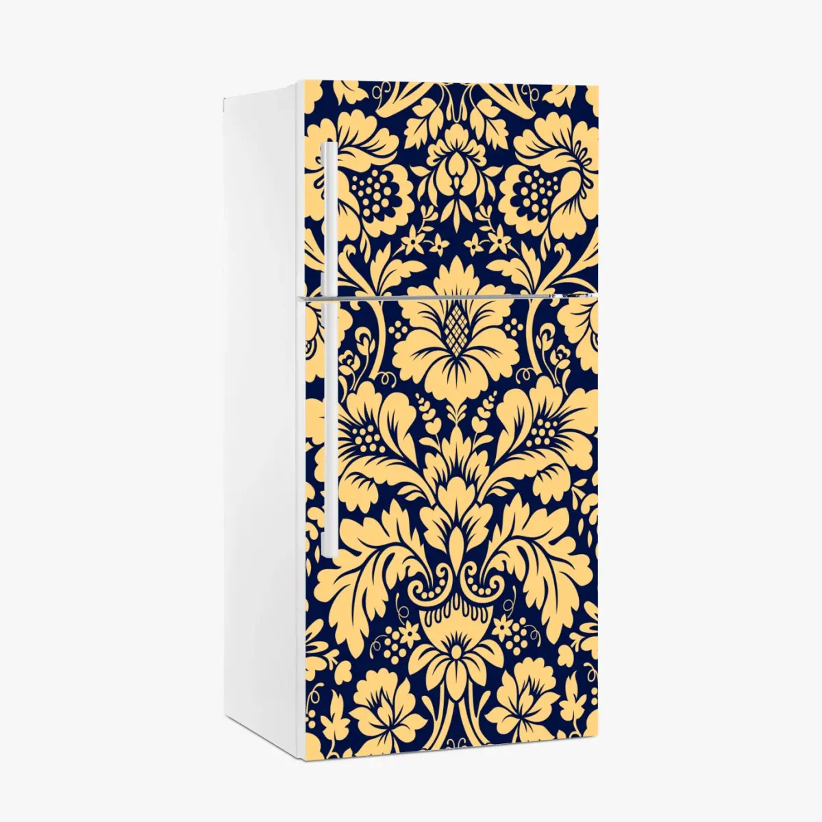 Adesivo per frigorifero motivo damascato floreale oro su fondo blu • Wallissimo® Adesivo per frigorifero motivo damascato floreale oro su fondo blu • Wallissimo®