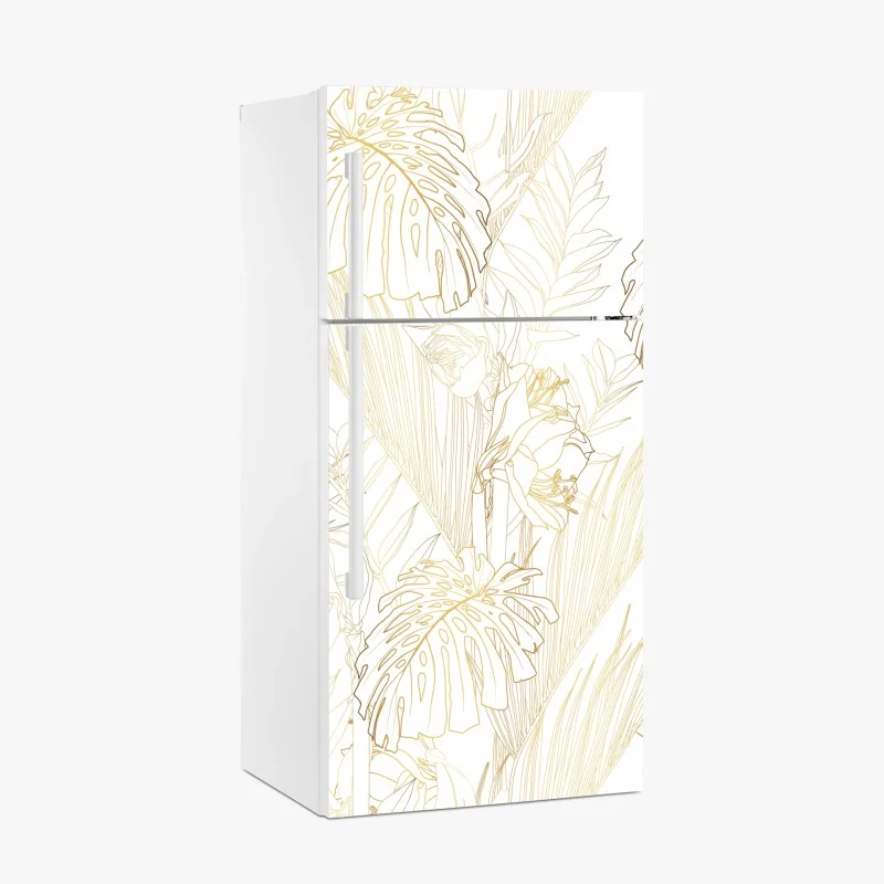 Adesivo per frigorifero motivo botanico tropicale in linee dorate