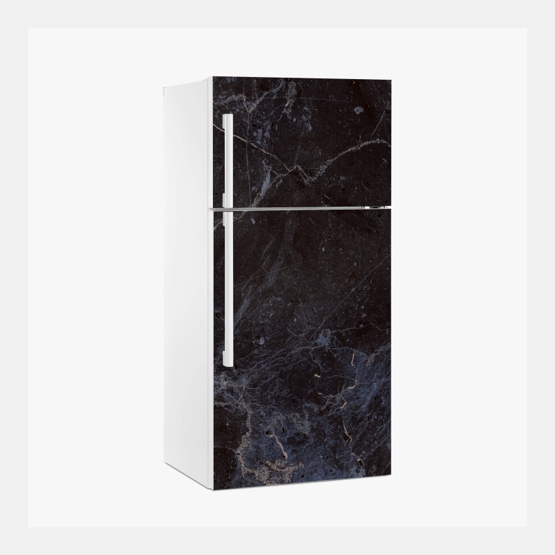 Adesivo per frigorifero marmo nero venato con riflessi blu