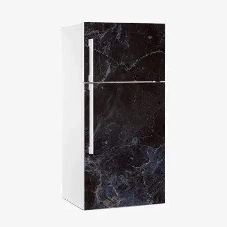 Adesivo per frigorifero marmo nero venato con riflessi blu • Wallissimo®