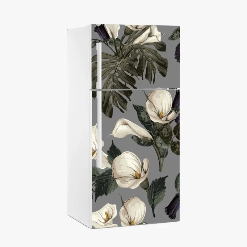 Adesivo per frigorifero motivo botanico elegante con calle e foglie di monstera