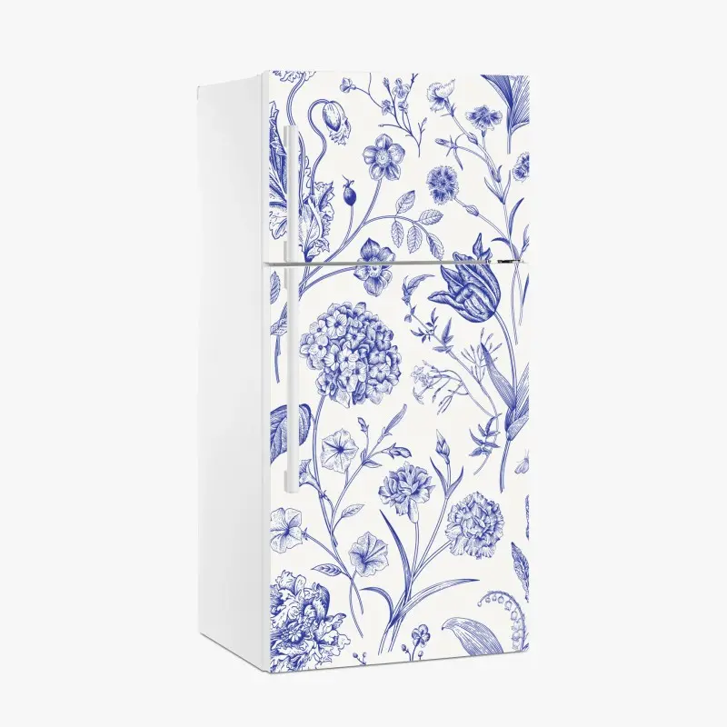 Adesivo per frigorifero elegante motivo floreale in stile Toile de Jouy