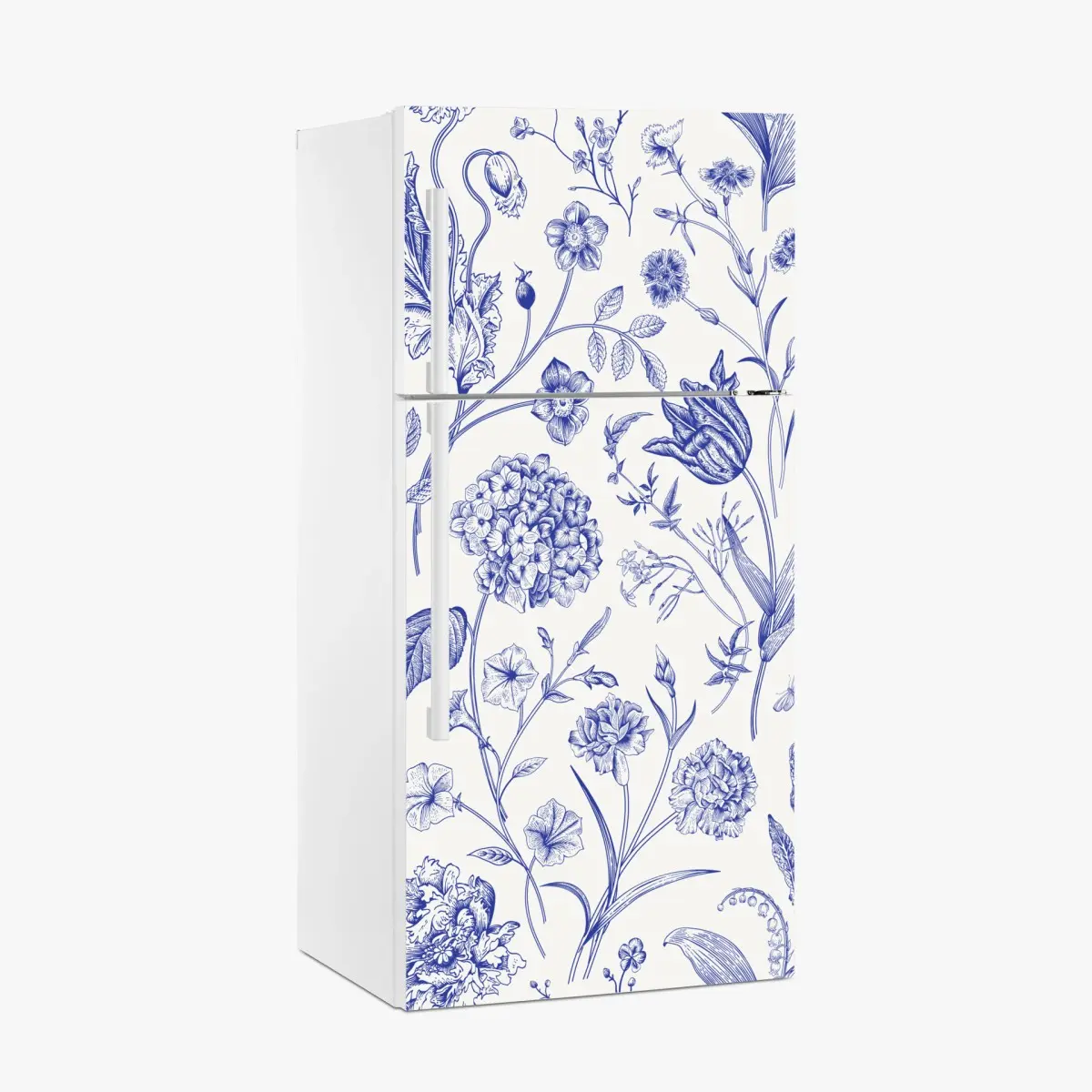 Adesivo per frigorifero elegante motivo floreale in stile Toile de Jouy • Wallissimo®
