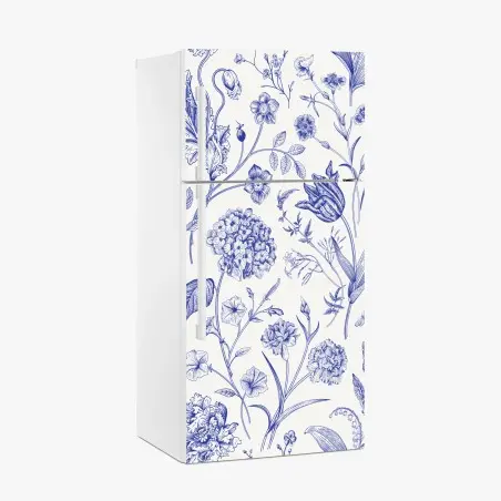 Adesivo per frigorifero elegante motivo floreale in stile Toile de Jouy • Wallissimo®