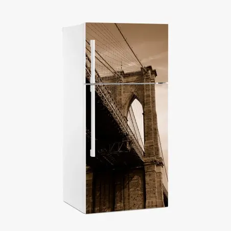 Adesivo per frigorifero prospettiva seppia del ponte di Brooklyn • Wallissimo®