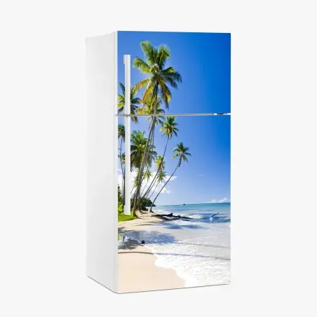 Adesivo per frigorifero oasi tropicale sulla spiaggia • Wallissimo®