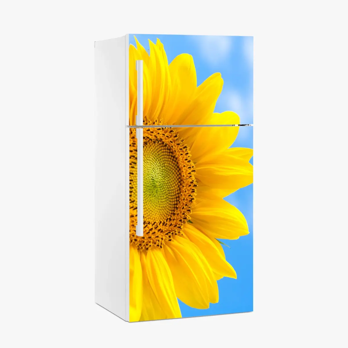 Adesivo per frigorifero girasole brillante su cielo azzurro • Wallissimo®