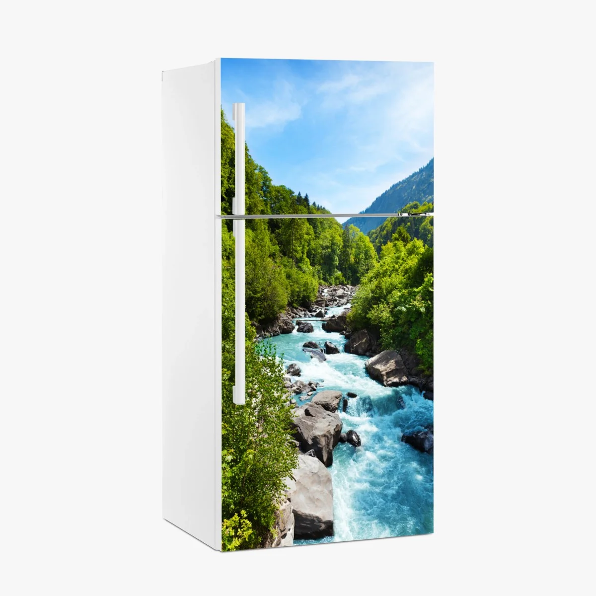 Adesivo per frigorifero fiume di montagna turchese tra le rocce • Wallissimo® Adesivo per frigorifero fiume di montagna turchese tra le rocce • Wallissimo®
