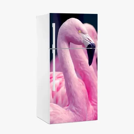 Adesivo per frigorifero eleganza rosa: profilo di fenicotteri • Wallissimo®