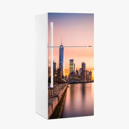 Adesivo per frigorifero tramonto su Lower Manhattan dalla passeggiata del Hudson River Park • Wallissimo®