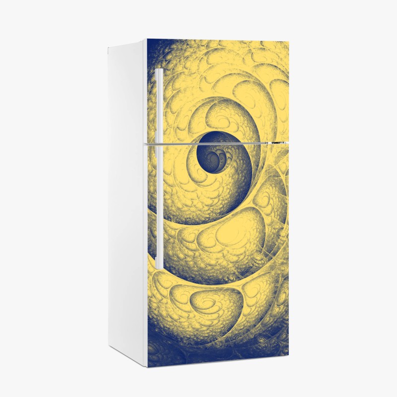 Adesivo per frigorifero spirale frattale in giallo e blu