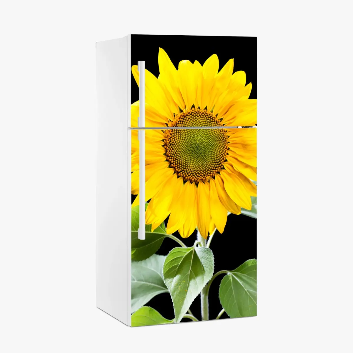 Adesivo per frigorifero girasole dorato su sfondo nero • Wallissimo®