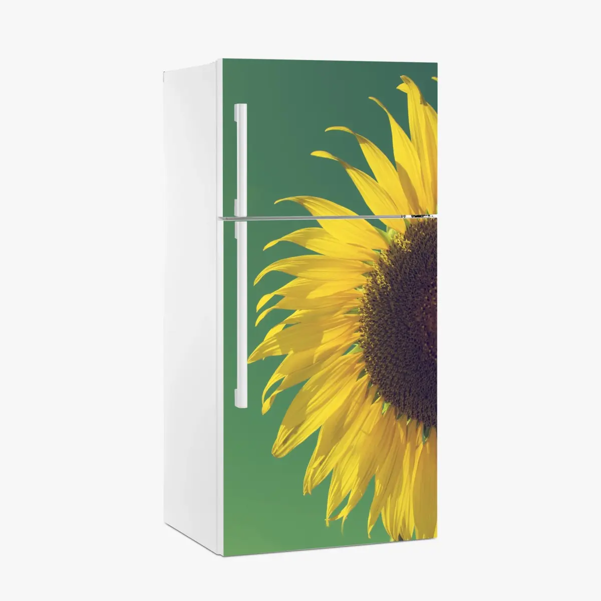 Adesivo per frigorifero girasole vintage su cielo verde • Wallissimo®